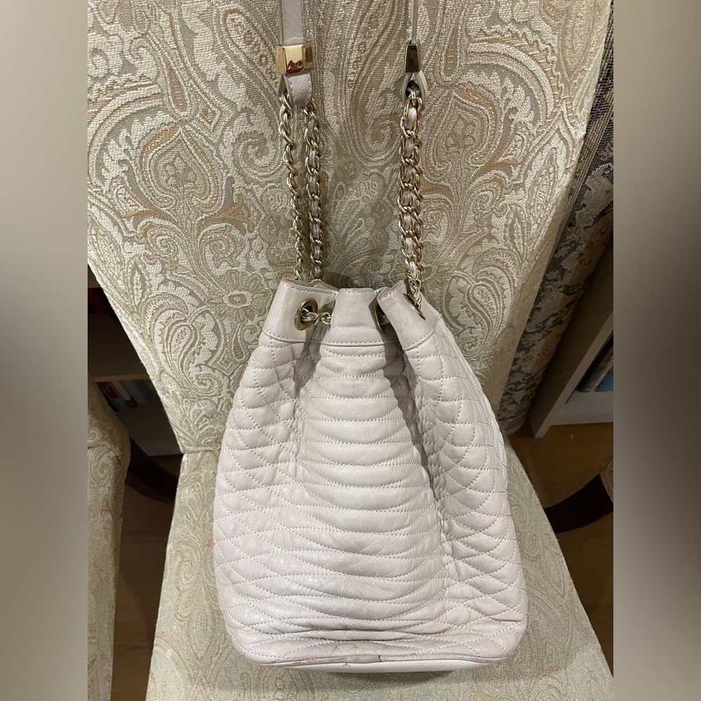 BCBG Max Azria Elegant Cream Quilted Leather Women's Bucket Bag